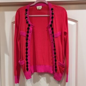 Kate Spade Salmon/Coral And Hot Pink Embellishment Cardigan Sweater Size Small